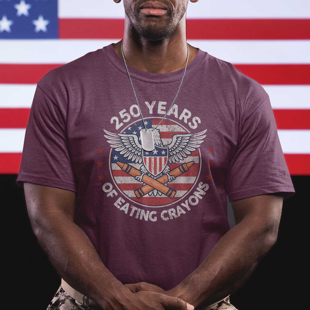 Marine Veteran 250 Years Of Eating Crayons T Shirt American Flag TS11 Maroon Print Your Wear