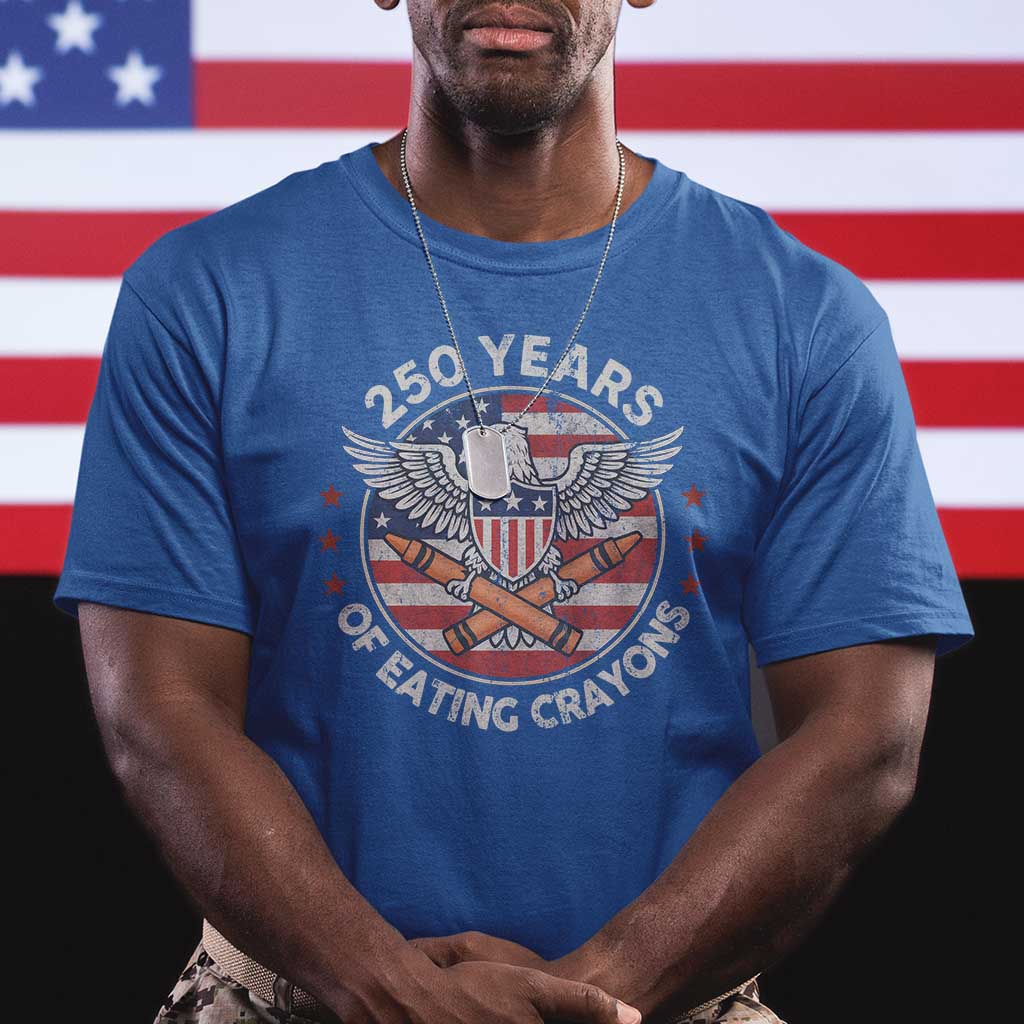 Marine Veteran 250 Years Of Eating Crayons T Shirt American Flag TS11 Royal Blue Print Your Wear