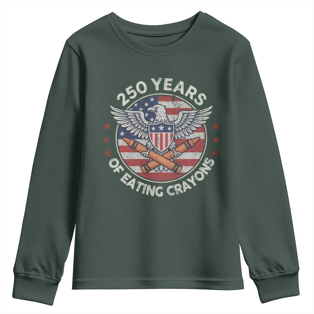 Marine Veteran 250 Years Of Eating Crayons Youth Sweatshirt American Flag TS11 Dark Forest Green Print Your Wear
