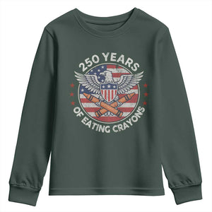Marine Veteran 250 Years Of Eating Crayons Youth Sweatshirt American Flag TS11 Dark Forest Green Print Your Wear