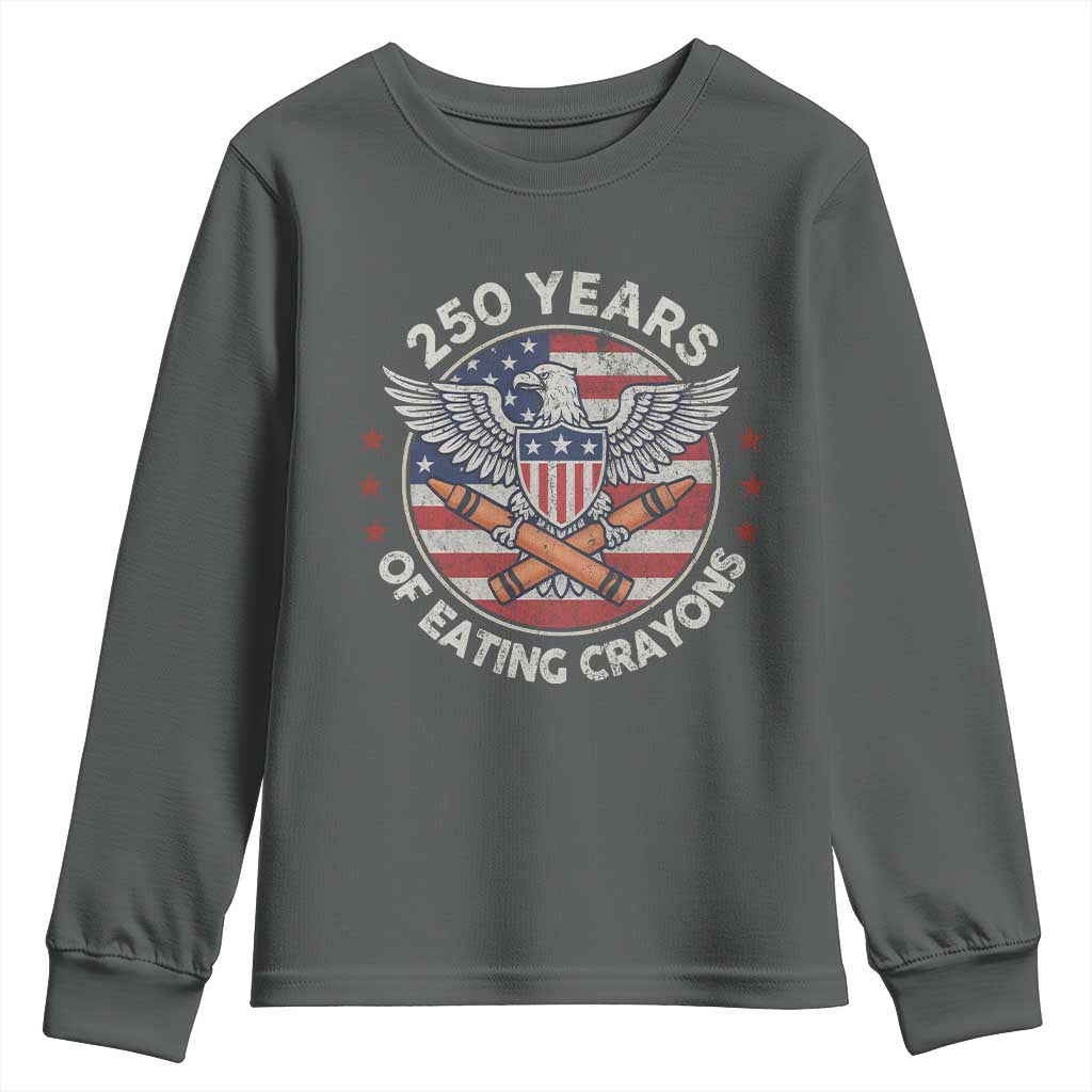 Marine Veteran 250 Years Of Eating Crayons Youth Sweatshirt American Flag TS11 Dark Heather Print Your Wear