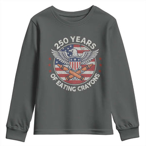 Marine Veteran 250 Years Of Eating Crayons Youth Sweatshirt American Flag TS11 Dark Heather Print Your Wear