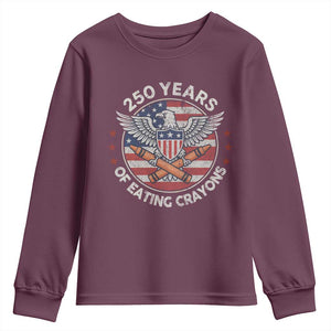 Marine Veteran 250 Years Of Eating Crayons Youth Sweatshirt American Flag TS11 Maroon Print Your Wear