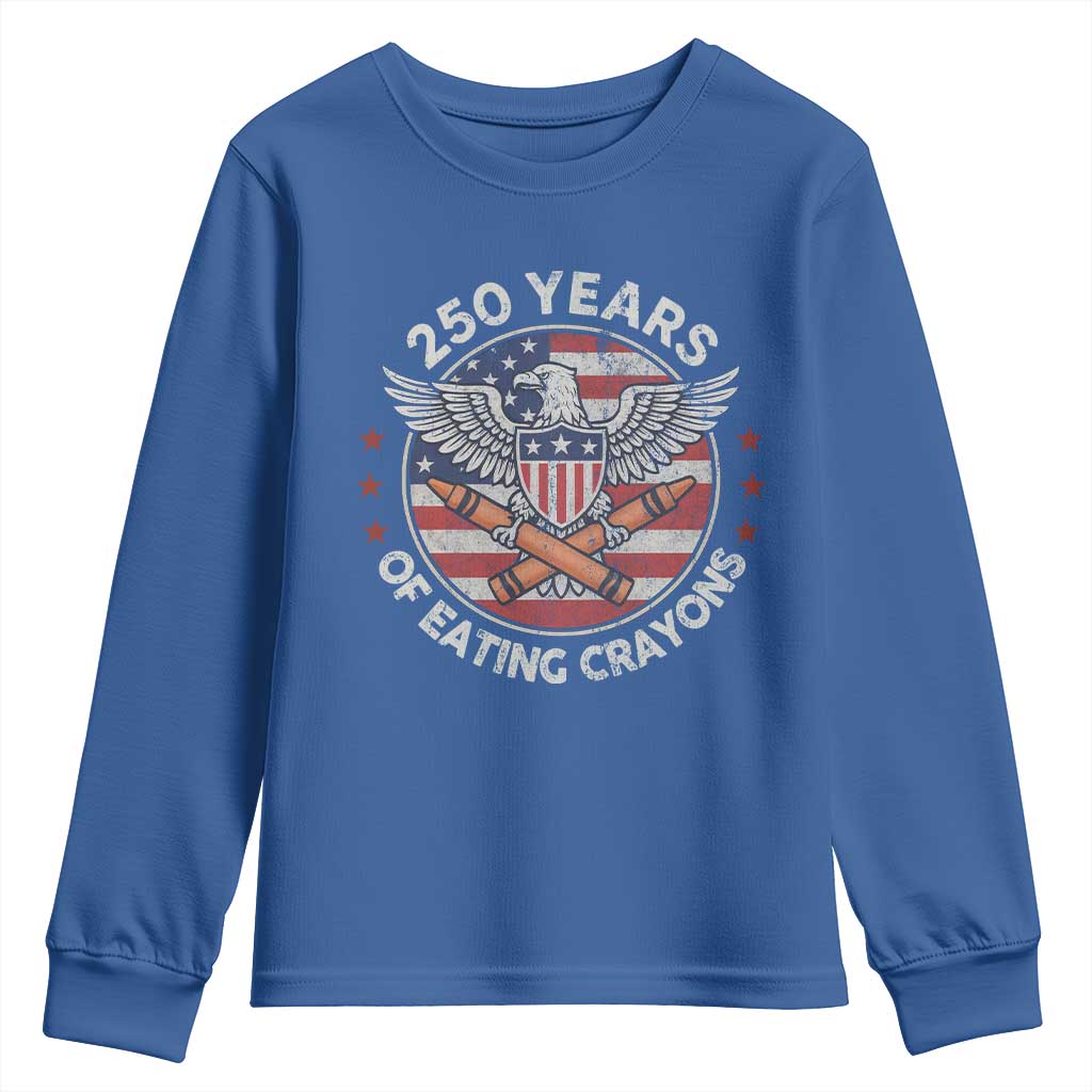 Marine Veteran 250 Years Of Eating Crayons Youth Sweatshirt American Flag TS11 Royal Blue Print Your Wear