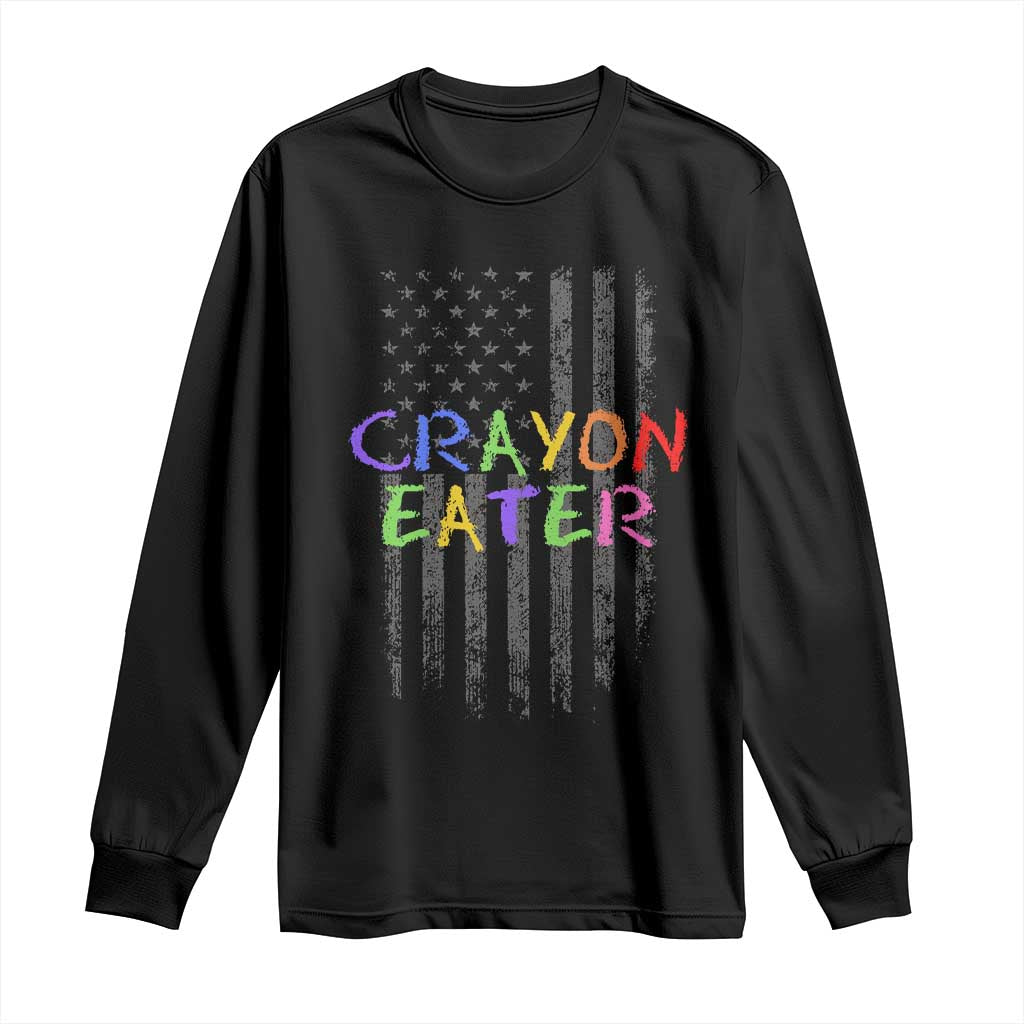 Funny Marine Military Veteran Long Sleeve Shirt Crayon Eater American Flag TS11 Black Print Your Wear