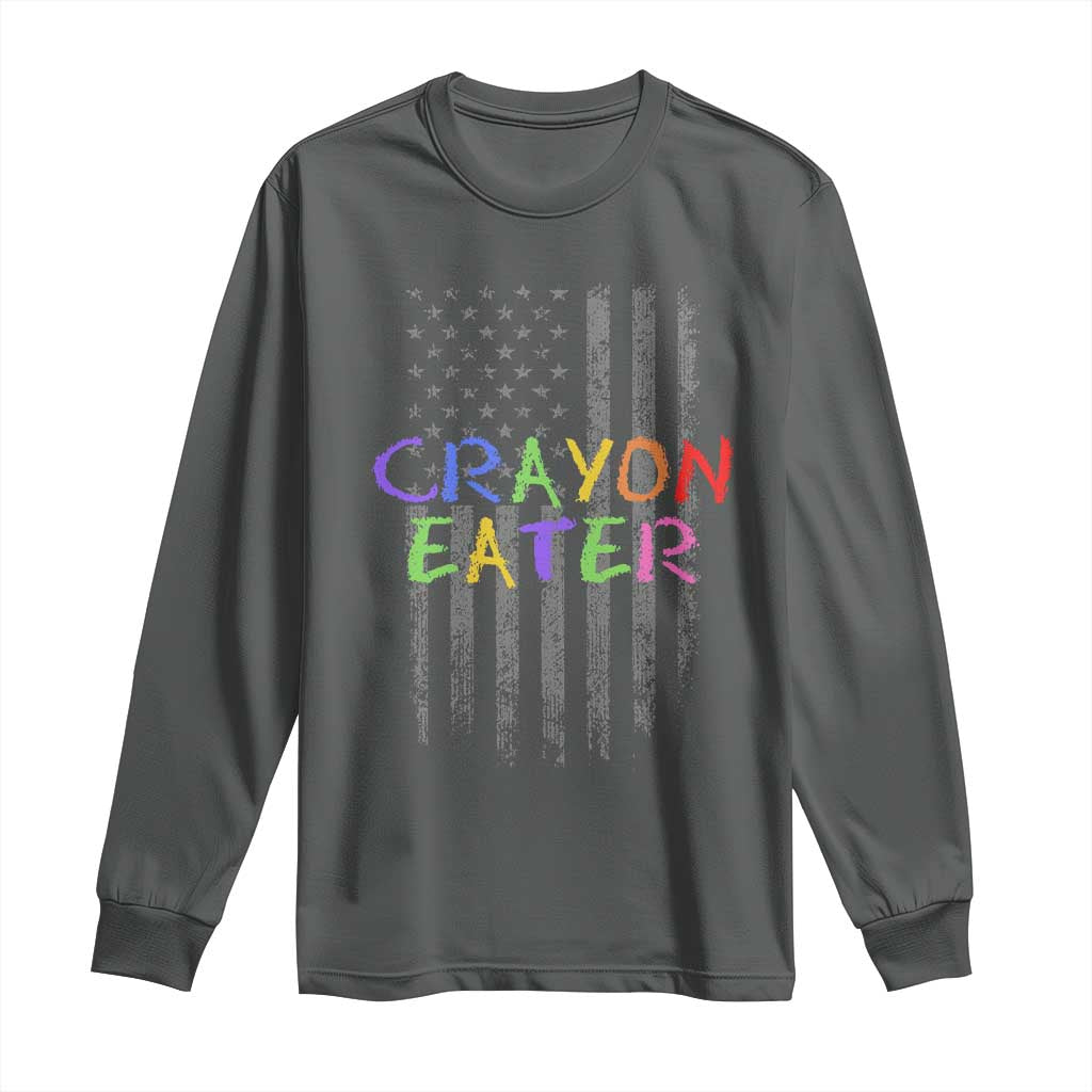 Funny Marine Military Veteran Long Sleeve Shirt Crayon Eater American Flag TS11 Dark Heather Print Your Wear