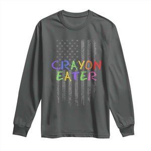 Funny Marine Military Veteran Long Sleeve Shirt Crayon Eater American Flag TS11 Dark Heather Print Your Wear