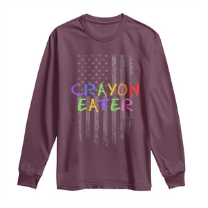 Funny Marine Military Veteran Long Sleeve Shirt Crayon Eater American Flag TS11 Maroon Print Your Wear