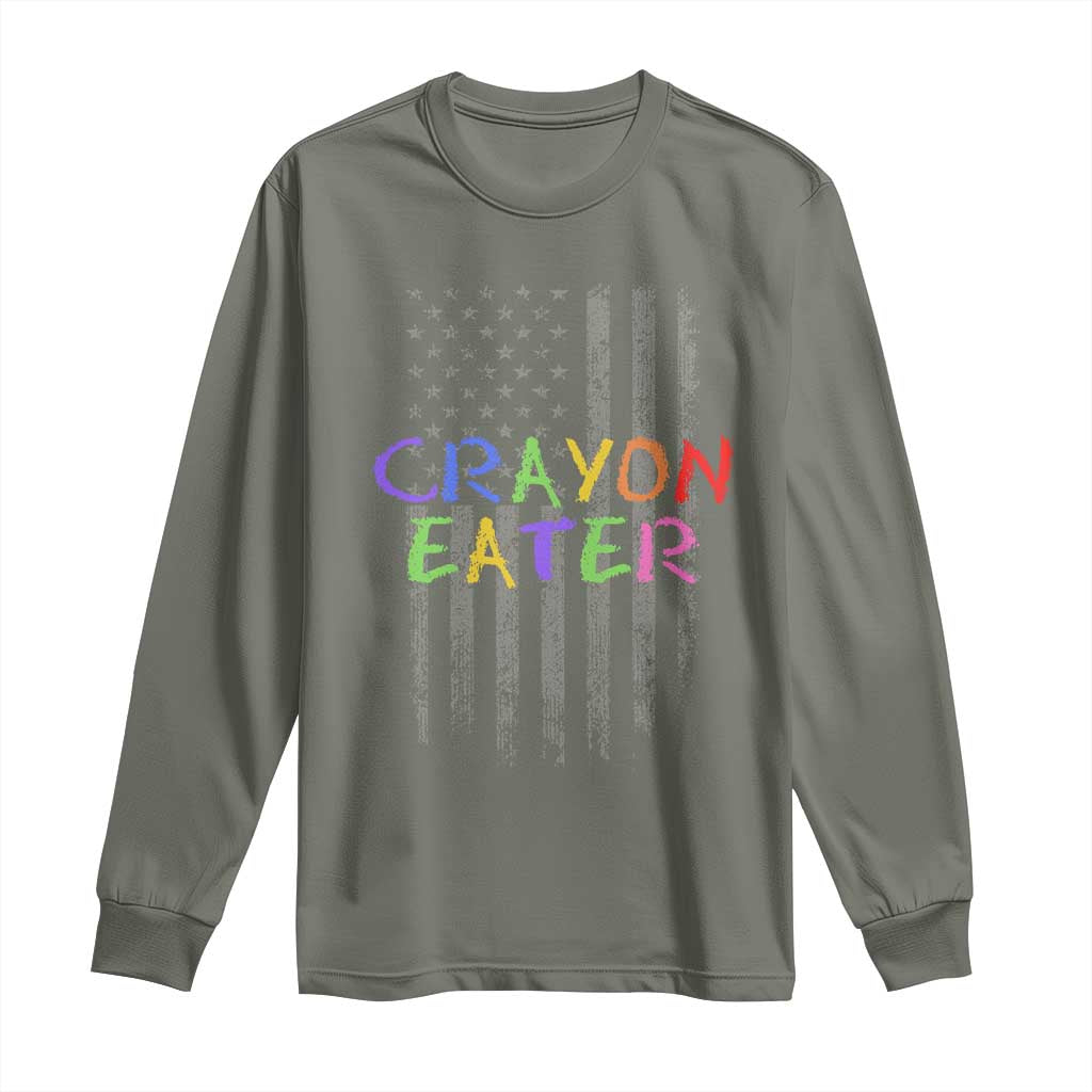 Funny Marine Military Veteran Long Sleeve Shirt Crayon Eater American Flag TS11 Military Green Print Your Wear