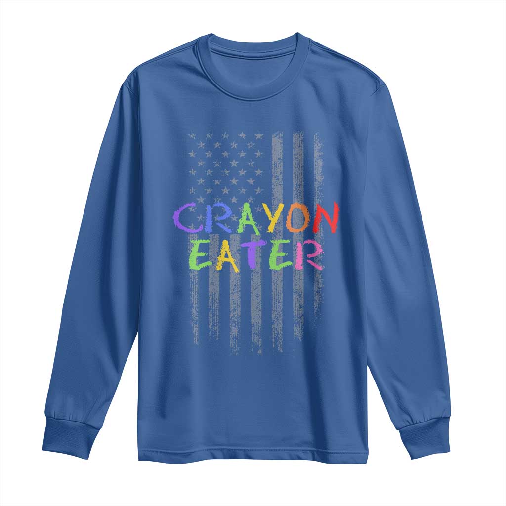 Funny Marine Military Veteran Long Sleeve Shirt Crayon Eater American Flag TS11 Royal Blue Print Your Wear