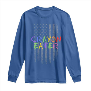 Funny Marine Military Veteran Long Sleeve Shirt Crayon Eater American Flag TS11 Royal Blue Print Your Wear