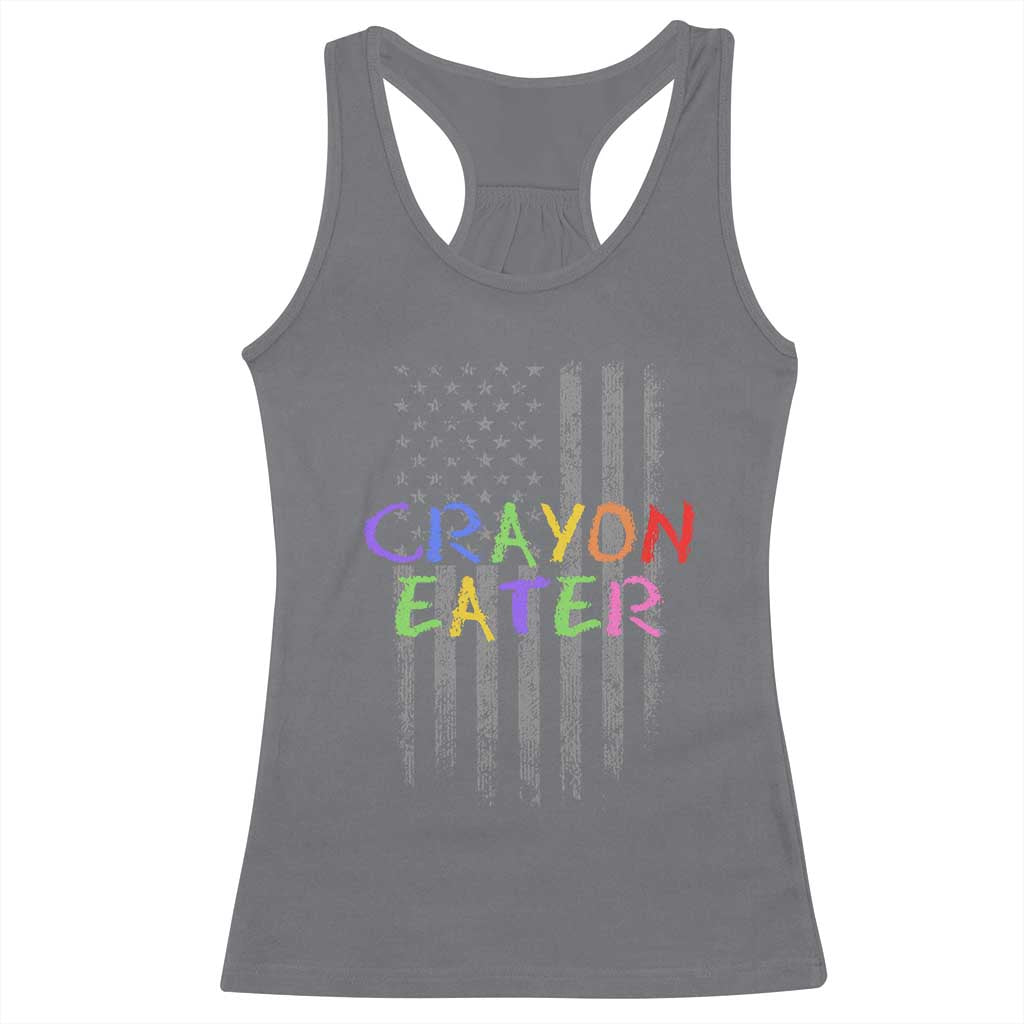 Funny Marine Military Veteran Racerback Tank Top Crayon Eater American Flag TS11 Charcoal Print Your Wear