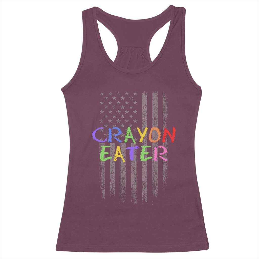 Funny Marine Military Veteran Racerback Tank Top Crayon Eater American Flag TS11 Maroon Print Your Wear