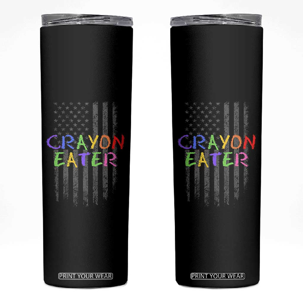 Funny Marine Military Veteran Skinny Tumbler Crayon Eater American Flag TS11 Black Print Your Wear