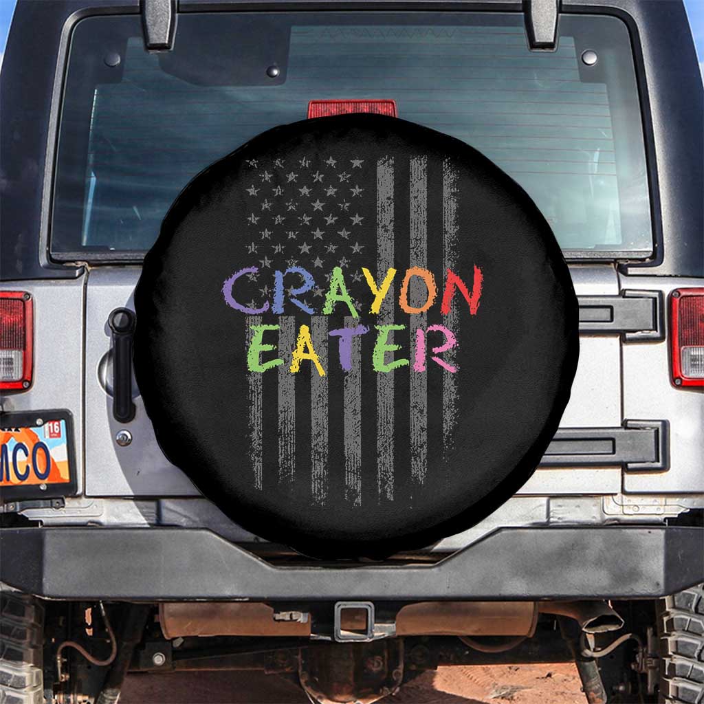 Funny Marine Military Veteran Spare Tire Cover Crayon Eater American Flag TS11 No hole Black Print Your Wear