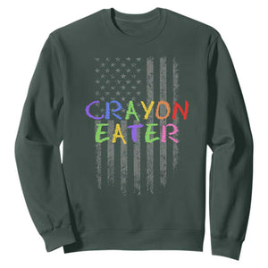 Funny Marine Military Veteran Sweatshirt Crayon Eater American Flag TS11 Dark Forest Green Print Your Wear