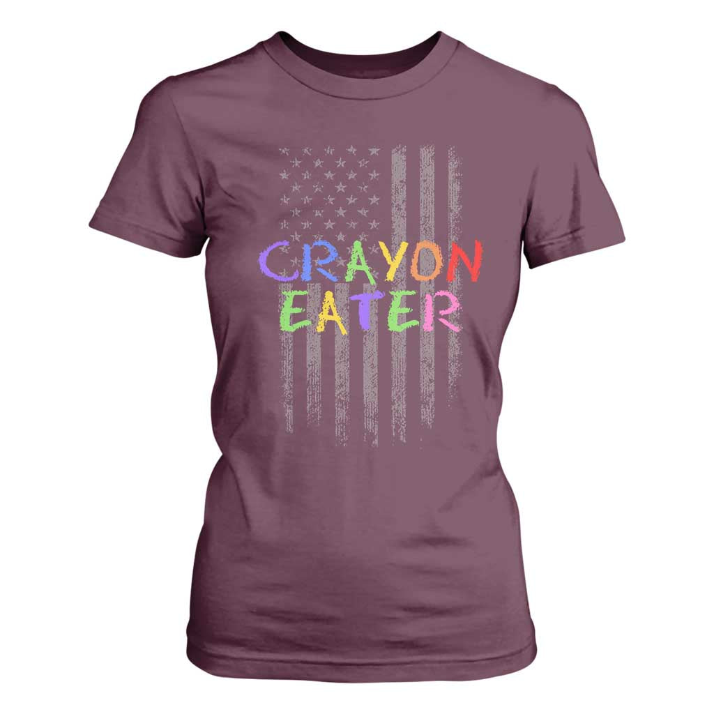 Funny Marine Military Veteran T Shirt For Women Crayon Eater American Flag TS11 Maroon Print Your Wear