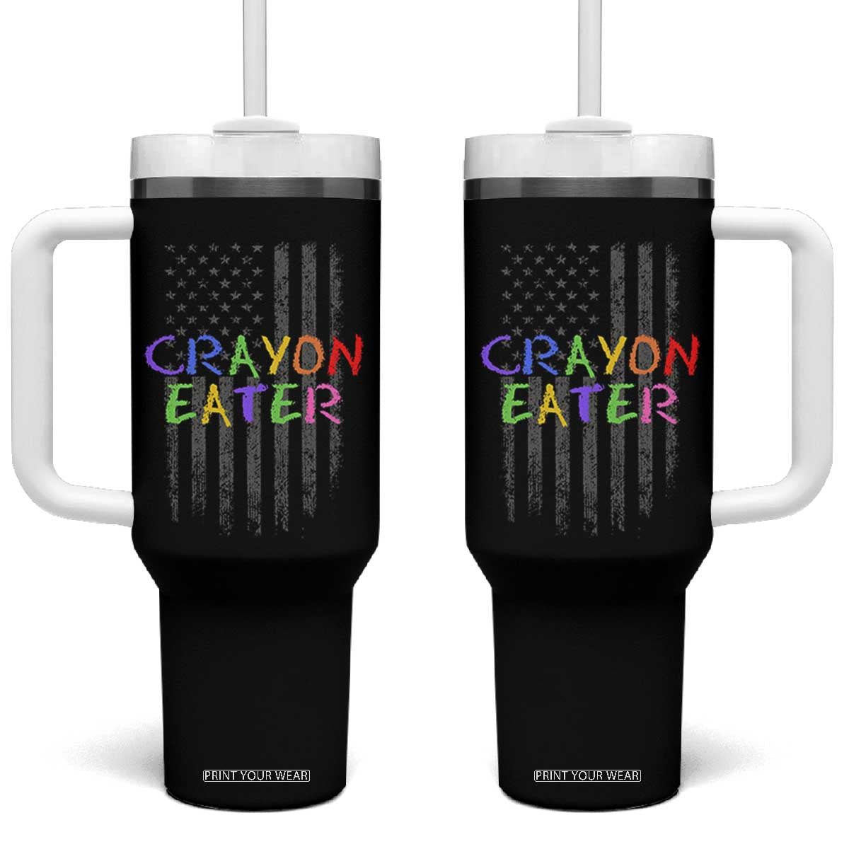 Funny Marine Military Veteran Tumbler With Handle Crayon Eater American Flag TS11 One Size: 40 oz Black Print Your Wear
