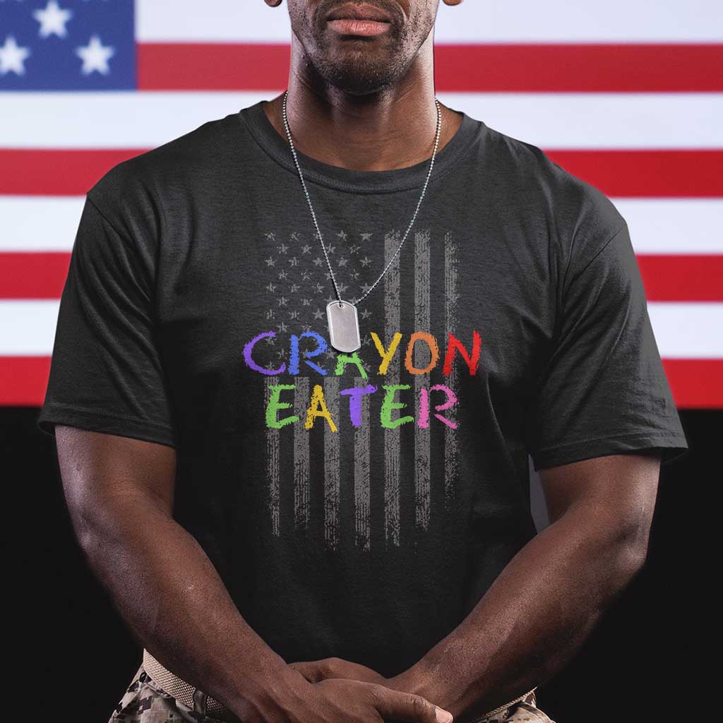 Funny Marine Military Veteran T Shirt Crayon Eater American Flag TS11 Black Print Your Wear