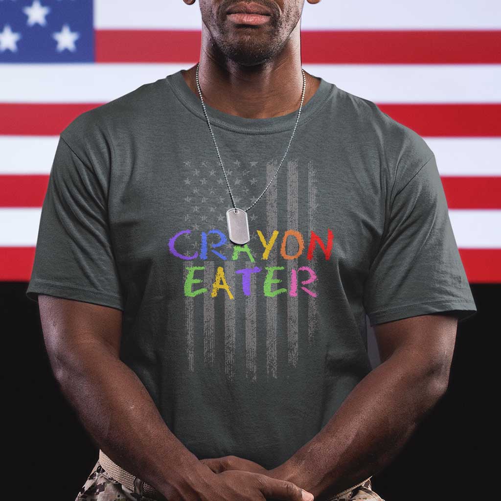 Funny Marine Military Veteran T Shirt Crayon Eater American Flag TS11 Dark Heather Print Your Wear