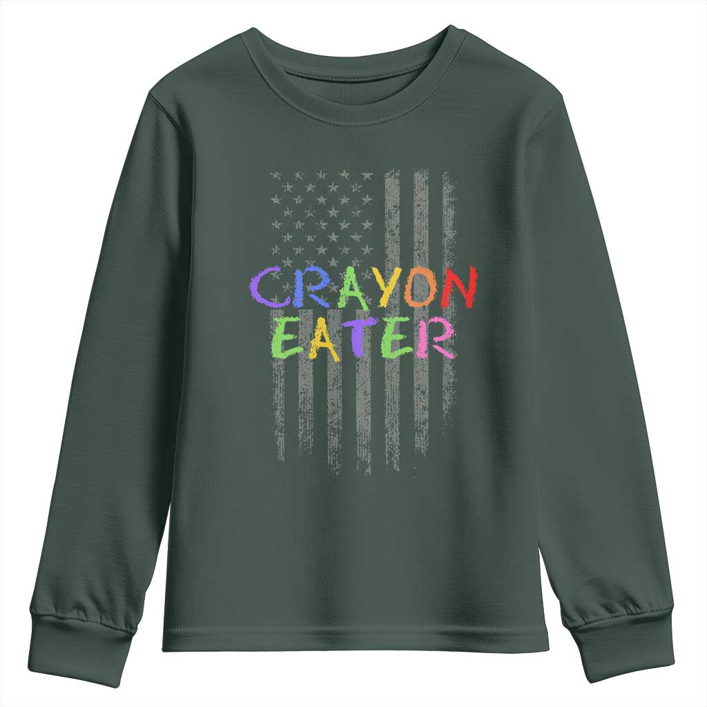 Funny Marine Military Veteran Youth Sweatshirt Crayon Eater American Flag TS11 Dark Forest Green Print Your Wear