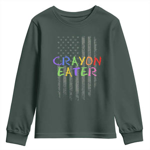Funny Marine Military Veteran Youth Sweatshirt Crayon Eater American Flag TS11 Dark Forest Green Print Your Wear