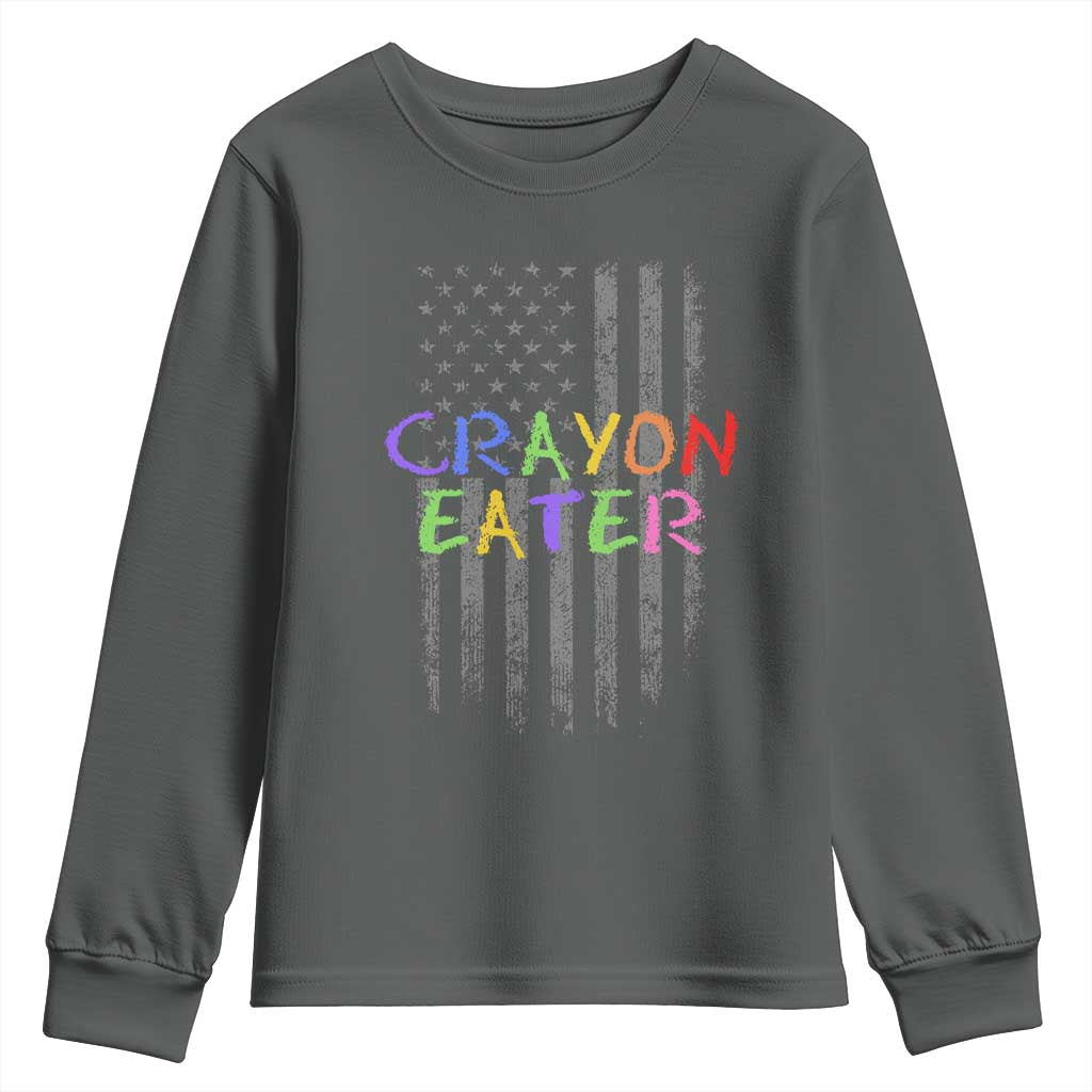 Funny Marine Military Veteran Youth Sweatshirt Crayon Eater American Flag TS11 Dark Heather Print Your Wear