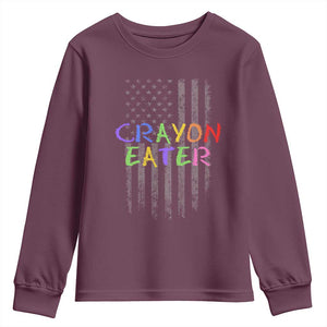 Funny Marine Military Veteran Youth Sweatshirt Crayon Eater American Flag TS11 Maroon Print Your Wear