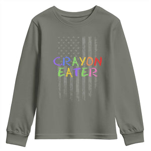 Funny Marine Military Veteran Youth Sweatshirt Crayon Eater American Flag TS11 Military Green Print Your Wear