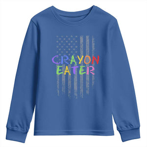 Funny Marine Military Veteran Youth Sweatshirt Crayon Eater American Flag TS11 Royal Blue Print Your Wear