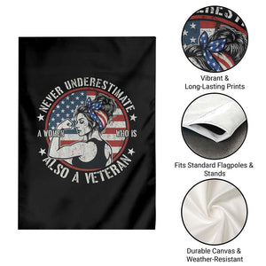 Never Underestimate A Women Who Is Also A Veteran Garden Flag Female Veteran TS11 Print Your Wear