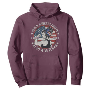 Never Underestimate A Women Who Is Also A Veteran Hoodie Female Veteran TS11 Maroon Print Your Wear
