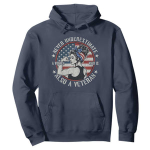Never Underestimate A Women Who Is Also A Veteran Hoodie Female Veteran TS11 Navy Print Your Wear