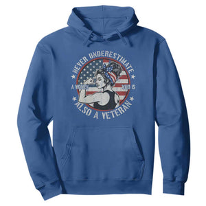Never Underestimate A Women Who Is Also A Veteran Hoodie Female Veteran TS11 Royal Blue Print Your Wear