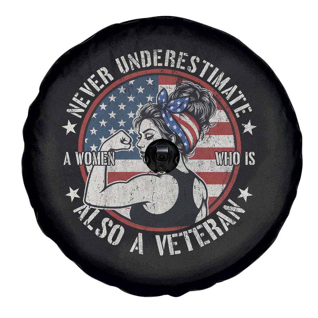 Never Underestimate A Women Who Is Also A Veteran Spare Tire Cover Female Veteran TS11 Print Your Wear