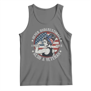 Never Underestimate A Women Who Is Also A Veteran Tank Top Female Veteran TS11 Black Heather Print Your Wear