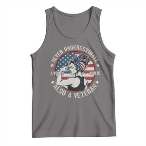 Never Underestimate A Women Who Is Also A Veteran Tank Top Female Veteran TS11 Deep Heather Print Your Wear