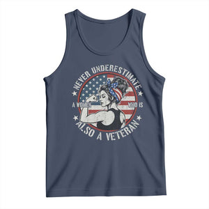 Never Underestimate A Women Who Is Also A Veteran Tank Top Female Veteran TS11 Navy Print Your Wear