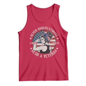 Never Underestimate A Women Who Is Also A Veteran Tank Top Female Veteran TS11 Red Print Your Wear
