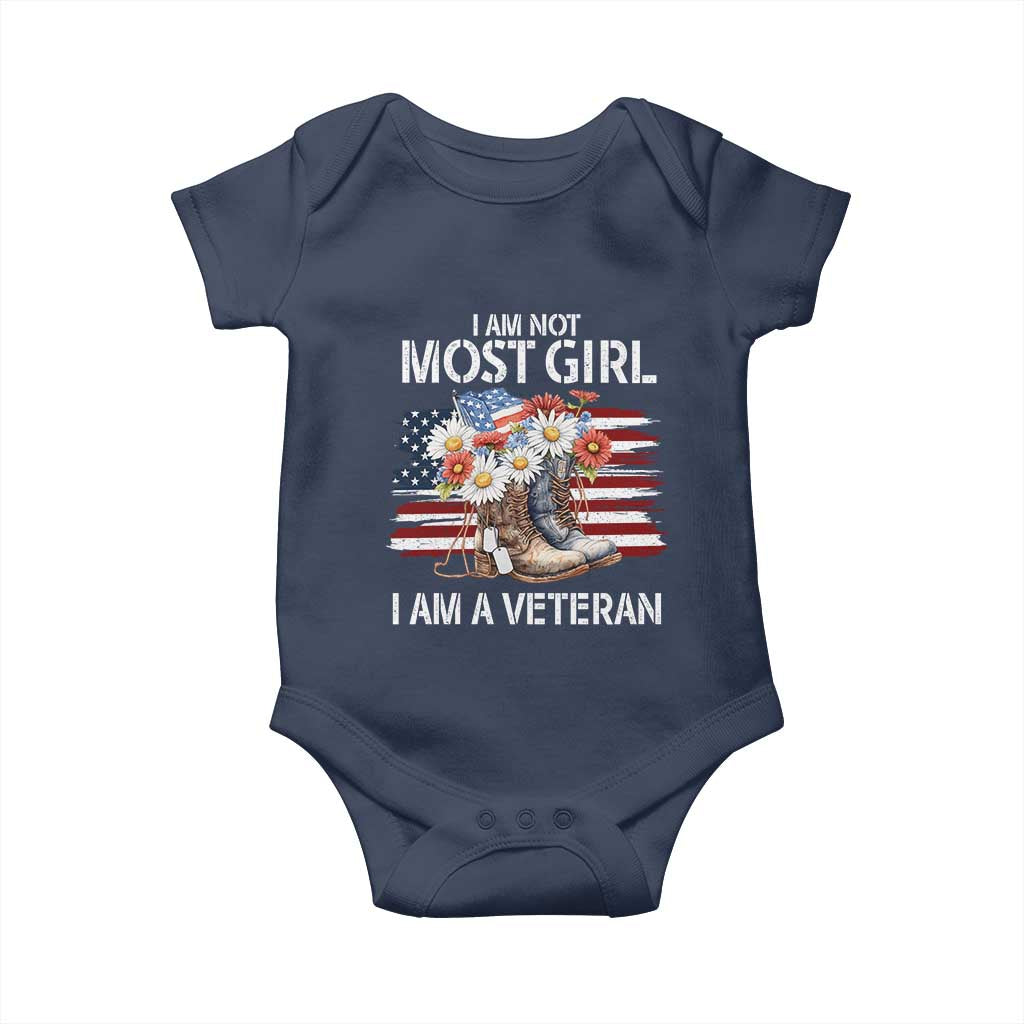 I Am Not Most Girl I Am A Veteran Baby Onesie Female Veteran Combat Boots TS11 Navy Print Your Wear