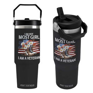 I Am Not Most Girl I Am A Veteran Flip Straw Tumbler Female Veteran Combat Boots TS11 One Size: 30 oz Black Print Your Wear