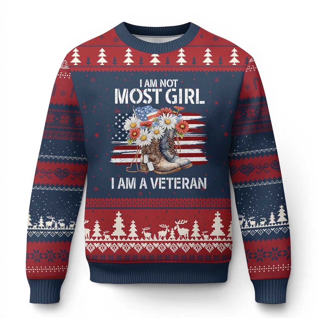 I Am Not Most Girl I Am A Veteran Ugly Christmas Sweater Female Veteran Combat Boots TS11 Navy Red Print Your Wear