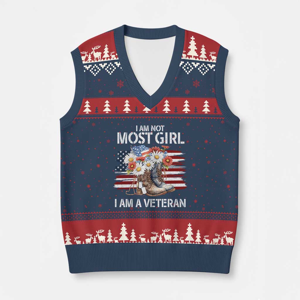 I Am Not Most Girl I Am A Veteran V-Neck Knit Sweater Vest Female Veteran Combat Boots TS11 Navy Red Print Your Wear
