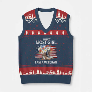 I Am Not Most Girl I Am A Veteran V-Neck Knit Sweater Vest Female Veteran Combat Boots - Print Your Wear