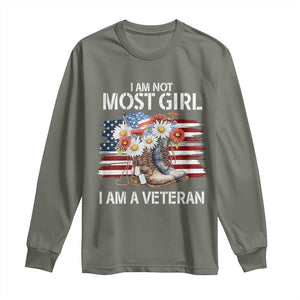I Am Not Most Girl I Am A Veteran Long Sleeve Shirt Female Veteran Combat Boots TS11 Military Green Print Your Wear