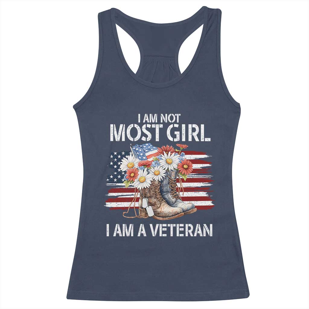 I Am Not Most Girl I Am A Veteran Racerback Tank Top Female Veteran Combat Boots TS11 Navy Print Your Wear