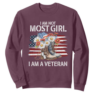 I Am Not Most Girl I Am A Veteran Sweatshirt Female Veteran Combat Boots TS11 Maroon Print Your Wear