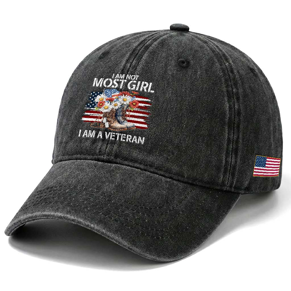 I Am Not Most Girl I Am A Veteran Washed Cotton Baseball Cap Female Veteran Combat Boots TS11 Print Your Wear