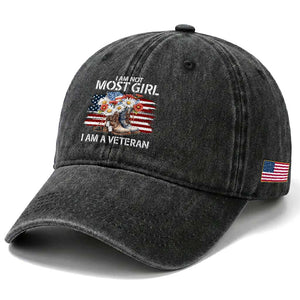 I Am Not Most Girl I Am A Veteran Washed Cotton Baseball Cap Female Veteran Combat Boots TS11 Print Your Wear