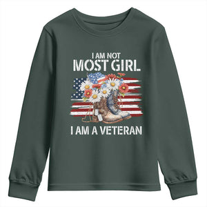 I Am Not Most Girl I Am A Veteran Youth Sweatshirt Female Veteran Combat Boots TS11 Dark Forest Green Print Your Wear